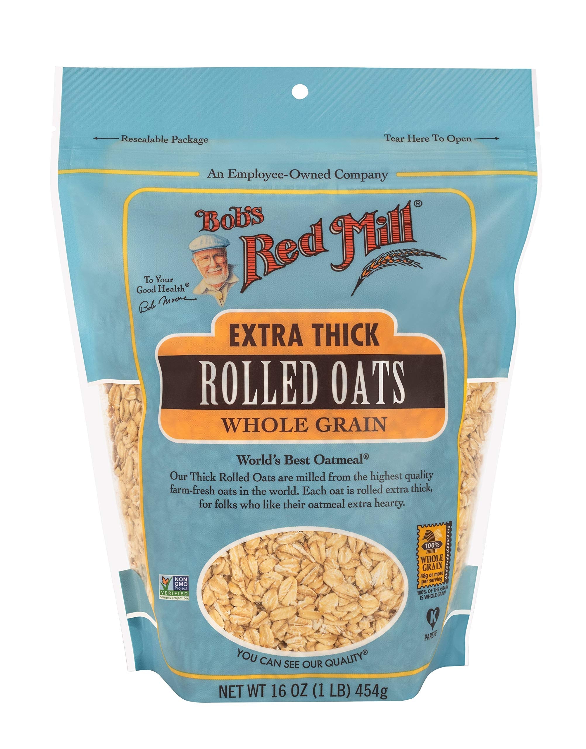 Product image of Bob's Red Mill Extra Thick Rolled Oats Non GMO Whole Grain Vegan Kosher 16 oz 16 oz